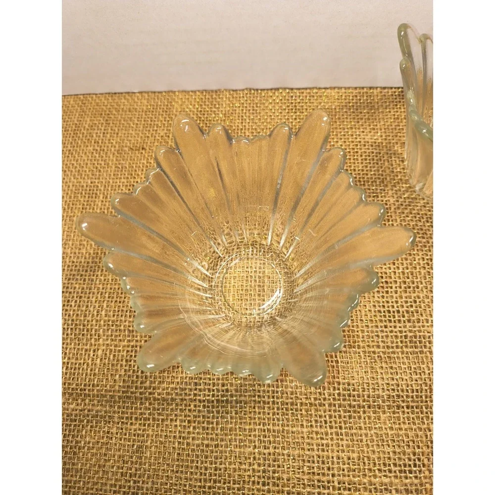 Vintage Glass Tulip Candy Bowl Set Ice Cream Dish Candle Holder Ribbed Wavy Rim